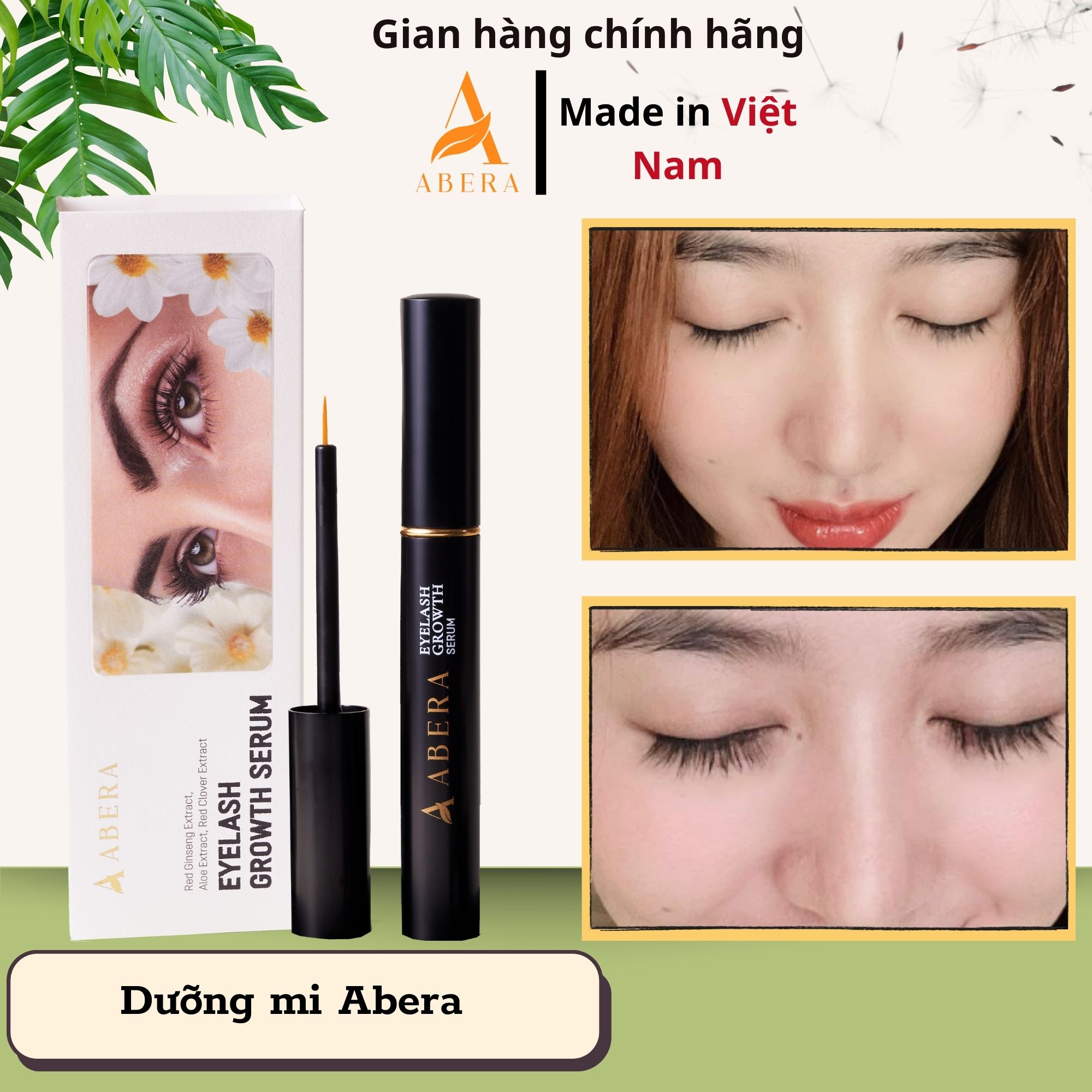 Serum Dưỡng Mi Abera 5ml -  Dưỡng Mi, Dưỡng Mày Chắc Khỏe Dài Cong Vút Giúp Sợi Mi Mọc Dài, Dày, Nuôi Dưỡng Các Nang Lông, Ngăn Ngừa Gãy Rụng Chỉ Sau 7-15 Ngày Sử Dụng