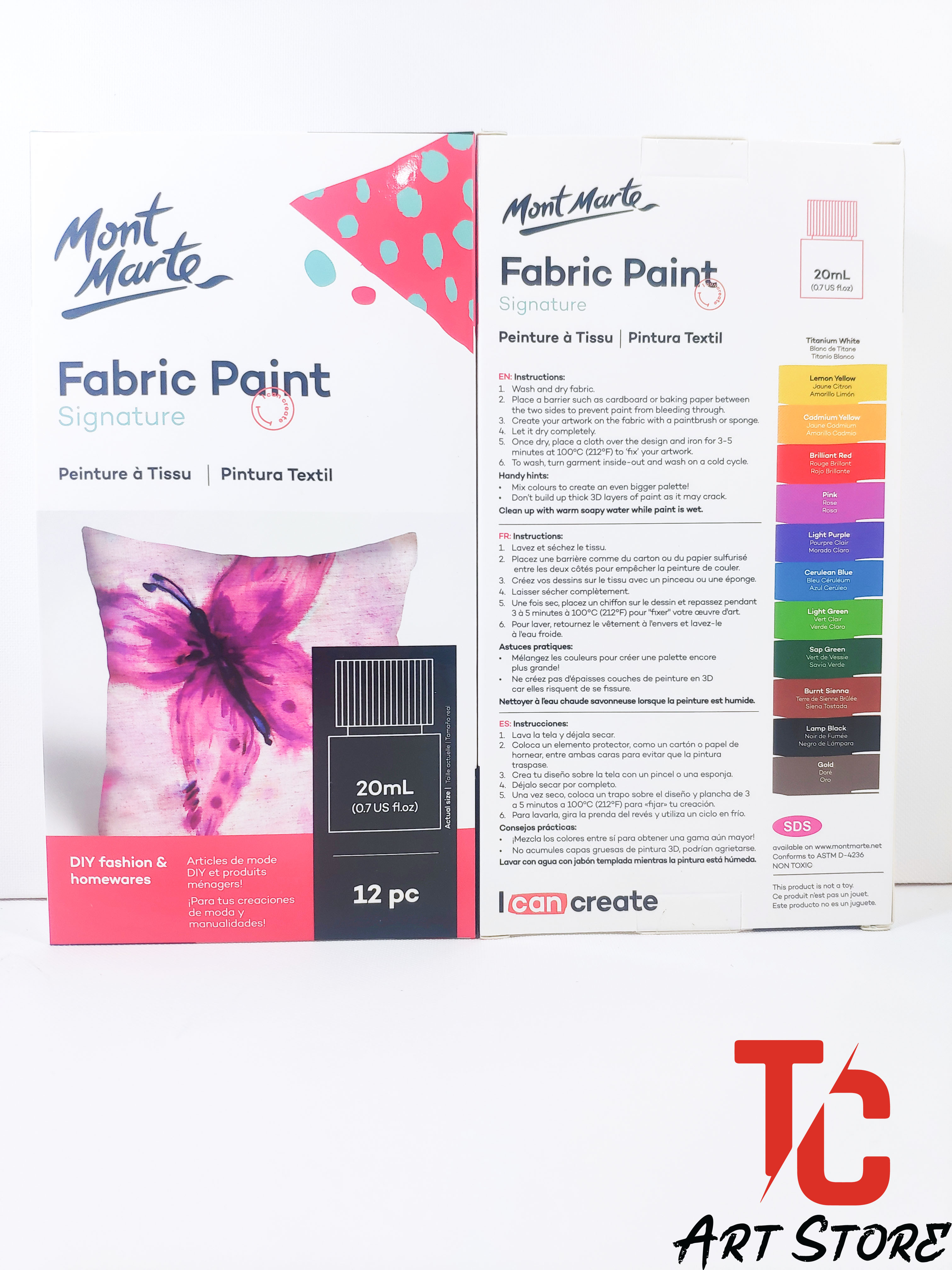 Màu vẽ vải Mont Marte bộ 12 màu x 20ml Fabric Paint