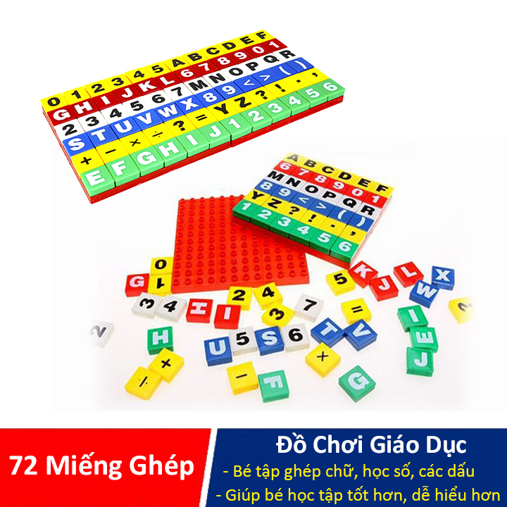 Bộ đồ chơi Xếp Hình Chữ Cái và Số Học Tập gồm 72 miếng ghép giúp bé học tập tốt hơn, Đồ chơi giáo dục, Đồ chơi thông minh cho bé - LICLAC