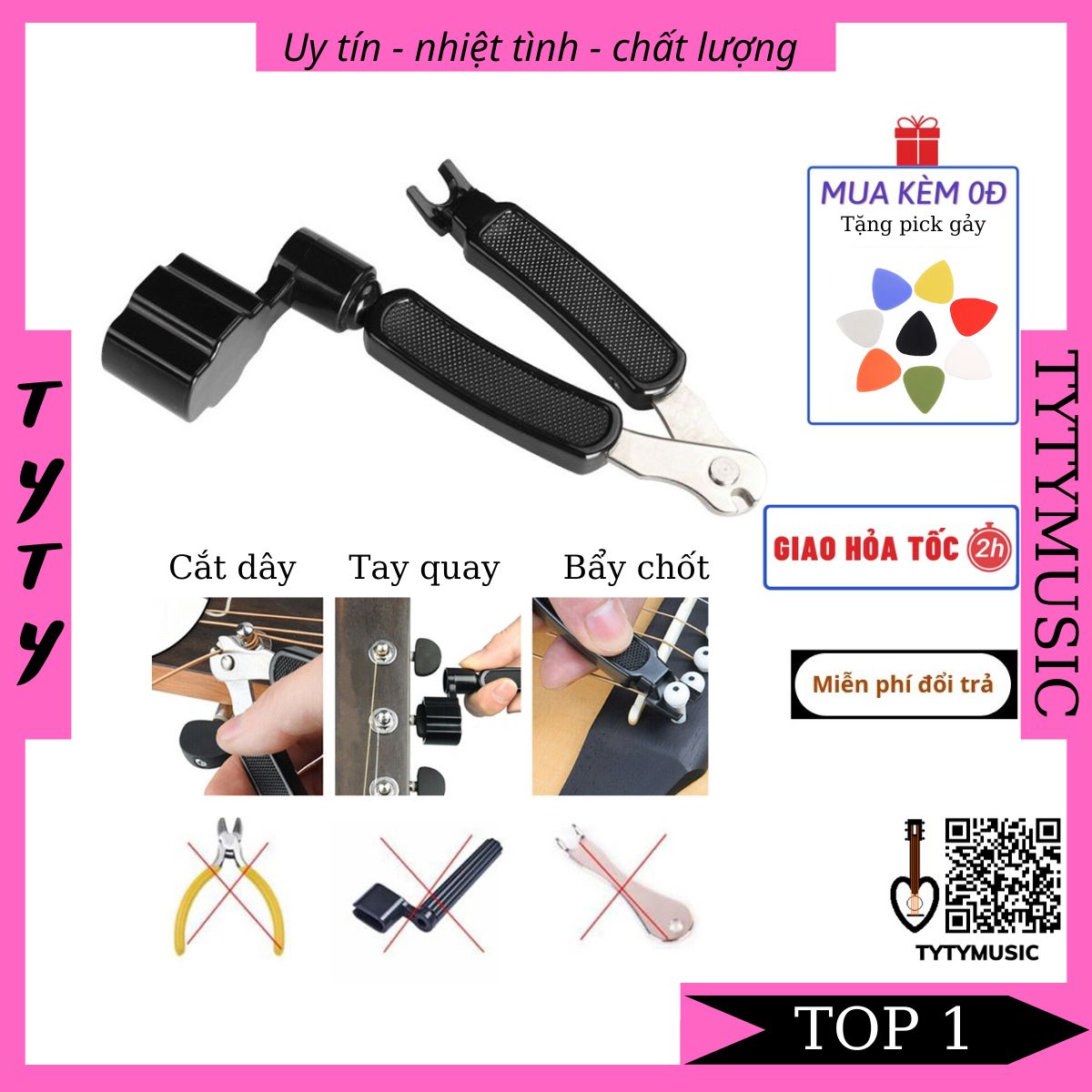 Dụng cụ thay dây đàn guitar đa năng [3 trong 1] kìm cắt dây - tay quay - lấy chốt đàn giá tại xưởng TYTYmusic