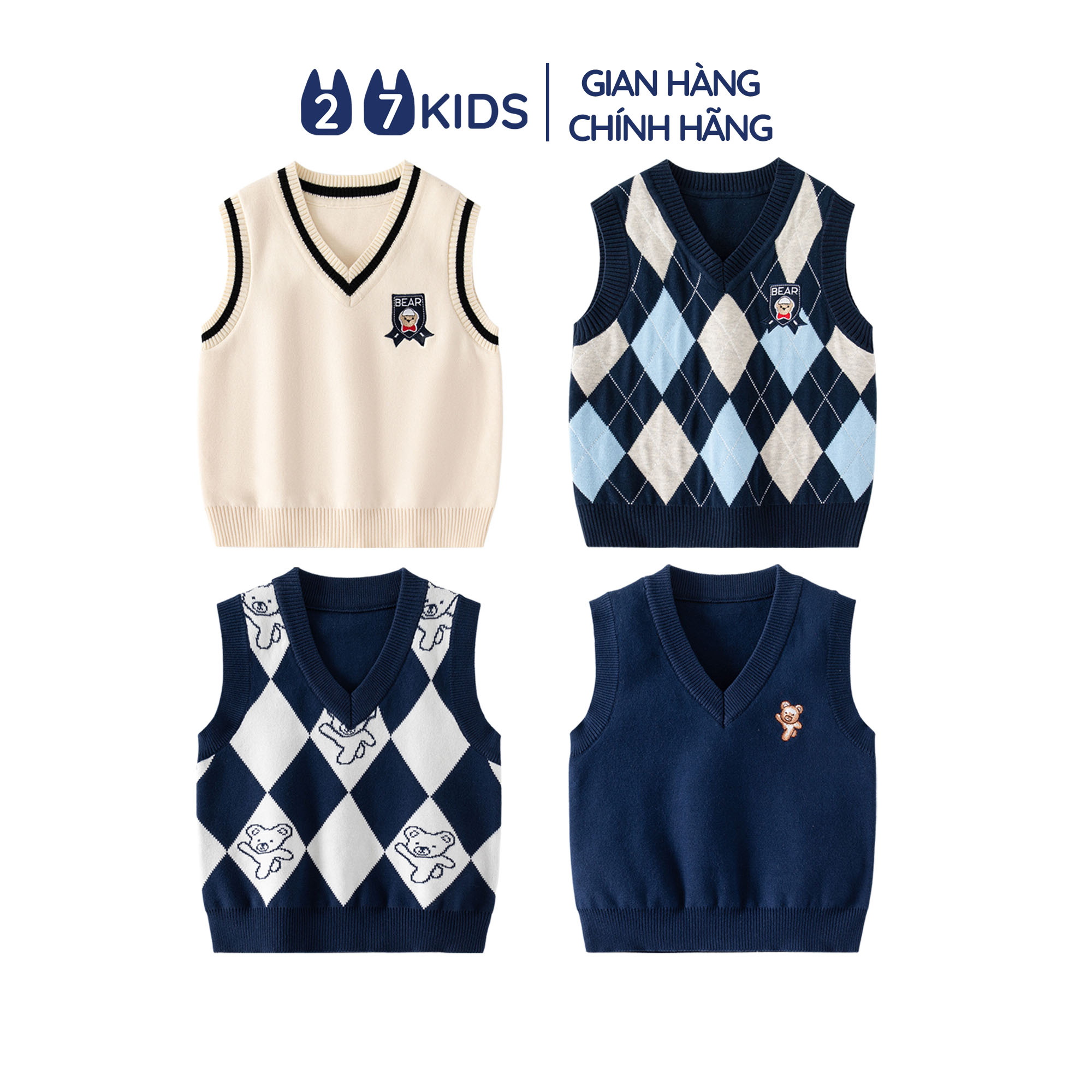 Áo gile bé trai 27Kids WELLKIDS áo ghi lê thời trang nam cho trẻ từ 2-8 tuổi BLWA2