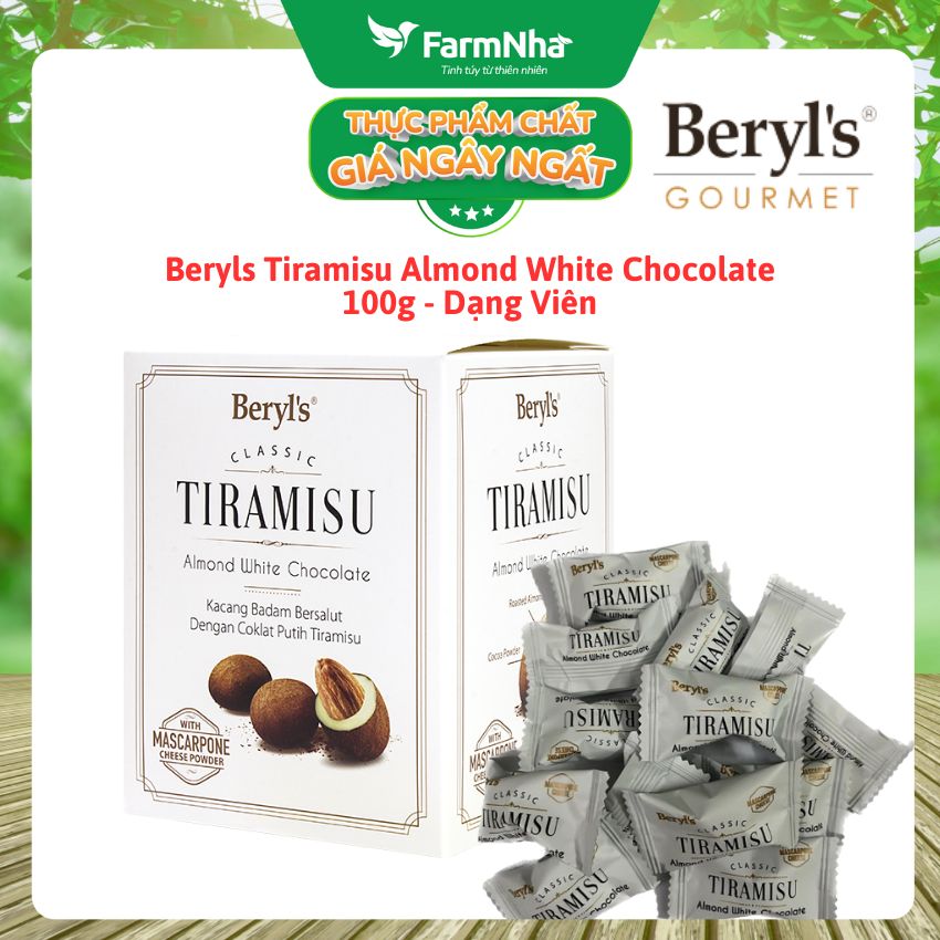 Socola Tiramisu Almond White Chocolate 100g Beryls - Socola trắng và hạnh nhân hấp dẫn với bột phô mai kem Mascarpone Ý