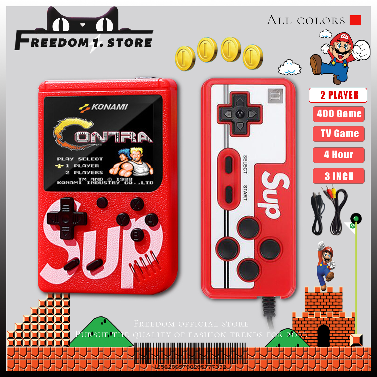 Máy chơi game 1/2 người chơi có 400 trò chơi pin lithium 800mAh đi kèm với cáp USB có thể chơi 4 giờ liên tục- Trò chơi mini cầm tay Super Mario cổ điển