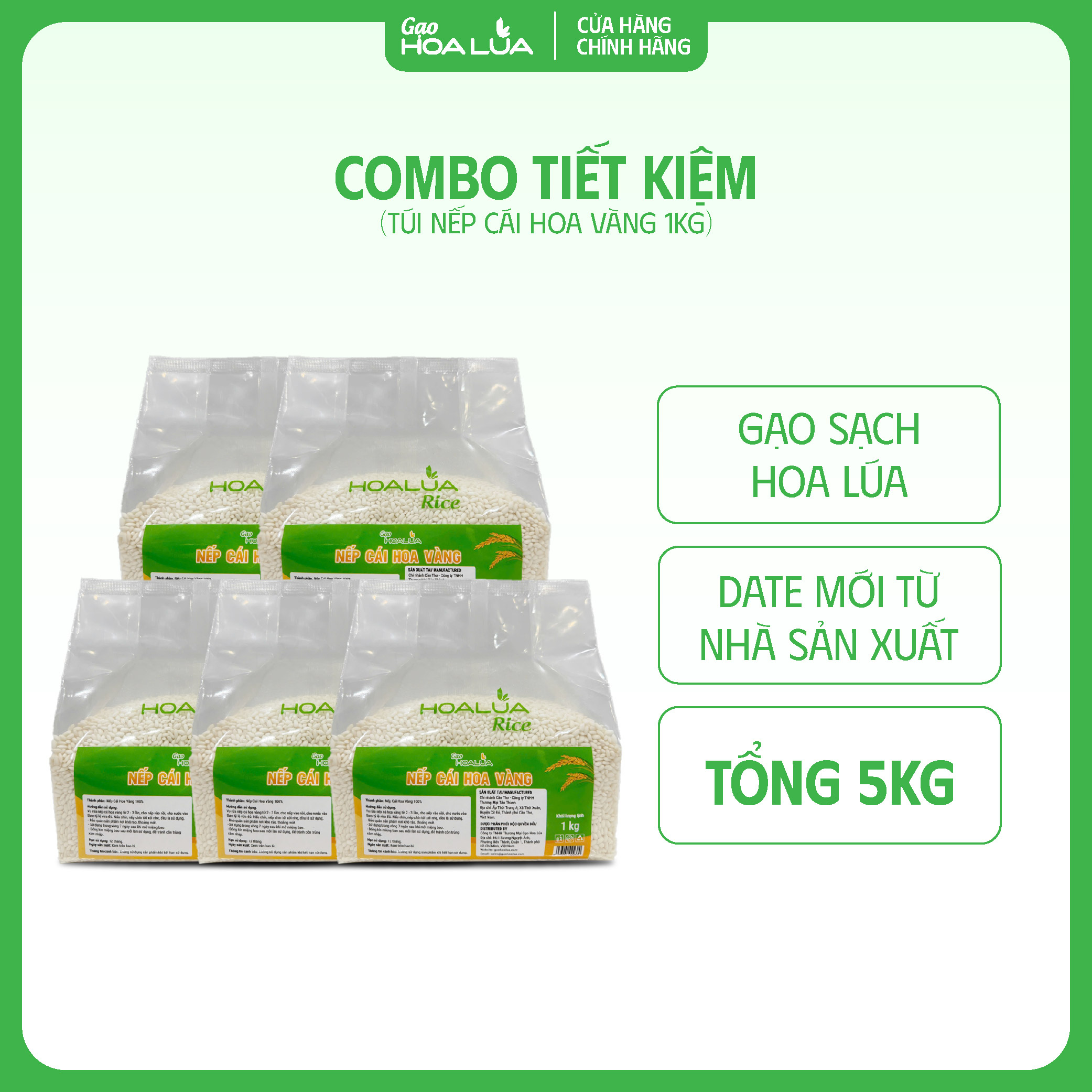 COMBO 5KG Nếp Cái Hoa Vàng (Nếp Bắc) - Dẻo mềm, thơm ngon đặc trưng (Túi 1Kg) - SẢN PHẨM MỚI