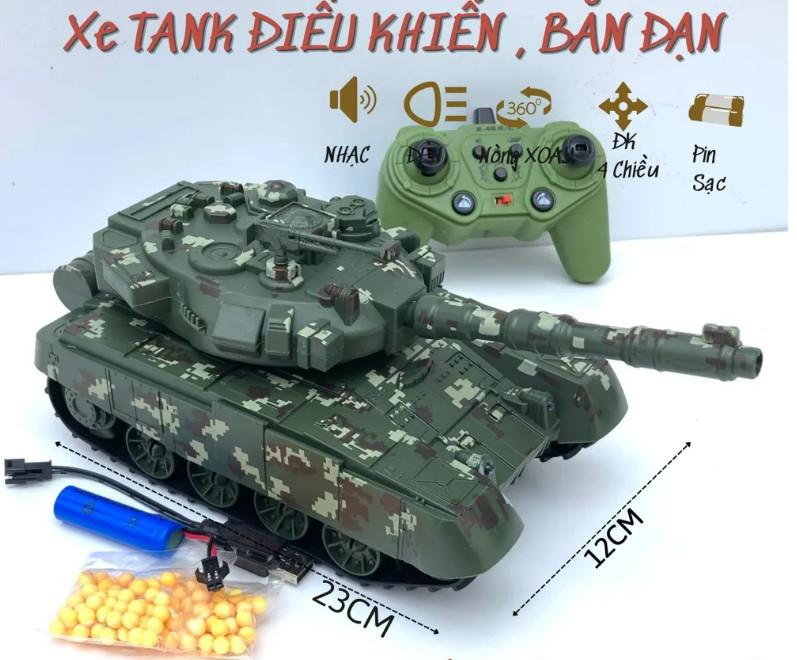 Xe Tăng điều khiển bắn đạn, điều khiển xoay nòng , tắt mở nhạc, có đèn, pin sạc