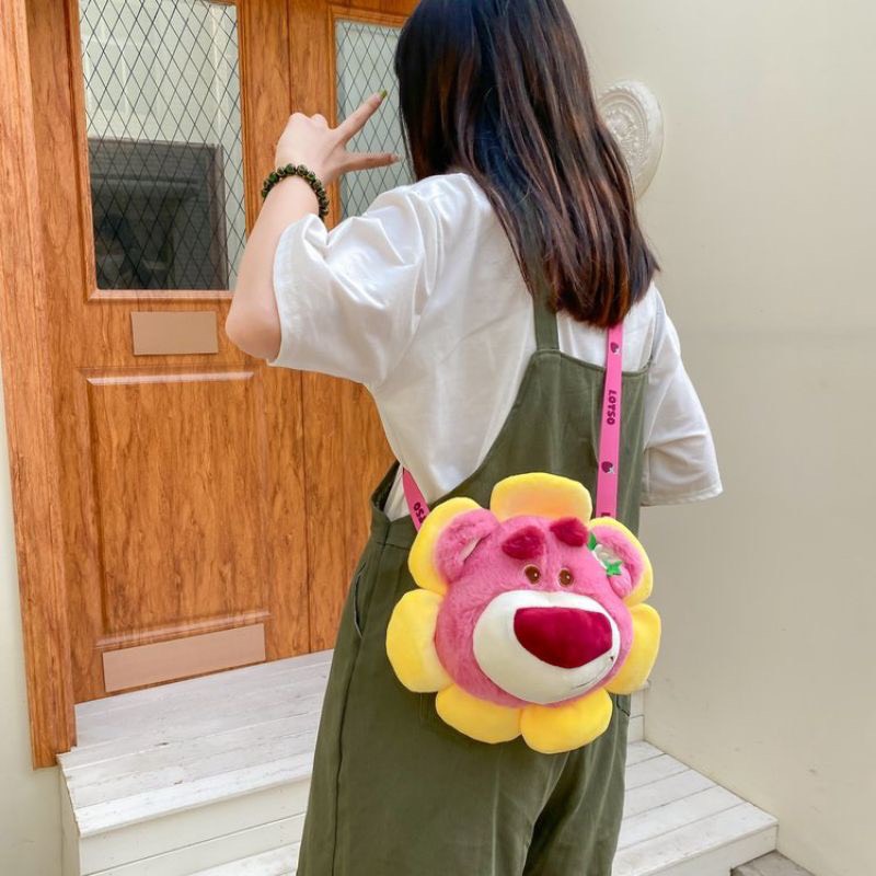 Túi Đeo Chéo Hình Gấu Dâu Tây Hoa Hướng Dương Nhồi Bông Dễ Thương