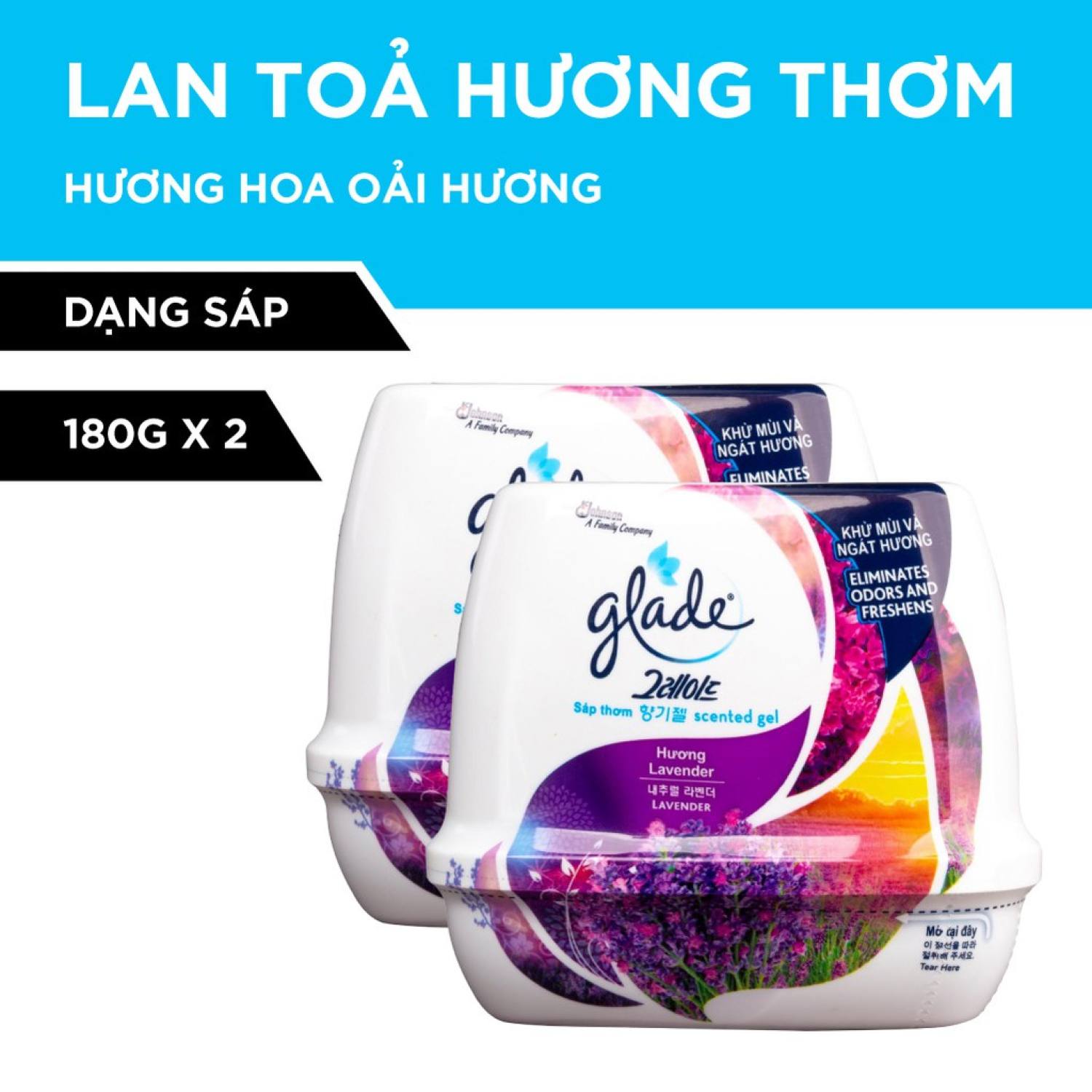 Bộ đôi glade sáp thơm hương lavender 180gx2
