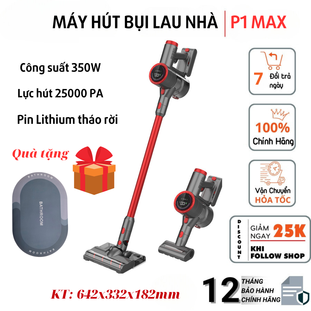 Máy lau sàn, máy hút bụi lau nhà p1 max công suất cực mạnh 350w vừa hút lau đồng thời phiên bản cao cấp
