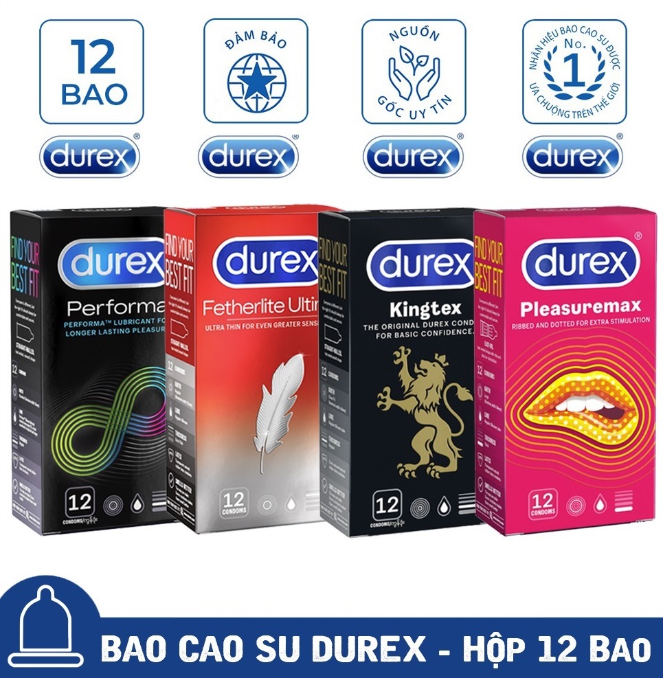 4 Hộp Bao cao su nam nữ Durex Invisible Extra Thin siêu mỏng + Pleasuremax gân gai + Kingtex size cỡ nhỏ + Fetherlite Ultima [Che tên SP 100%]