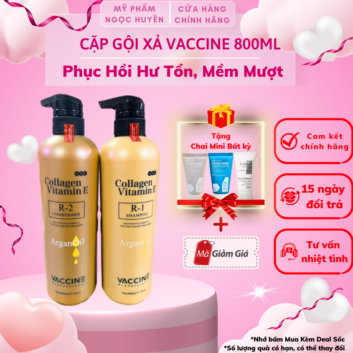 Dầu gội xả collagen vitamin e vaccine 800ml x2 chính hãng