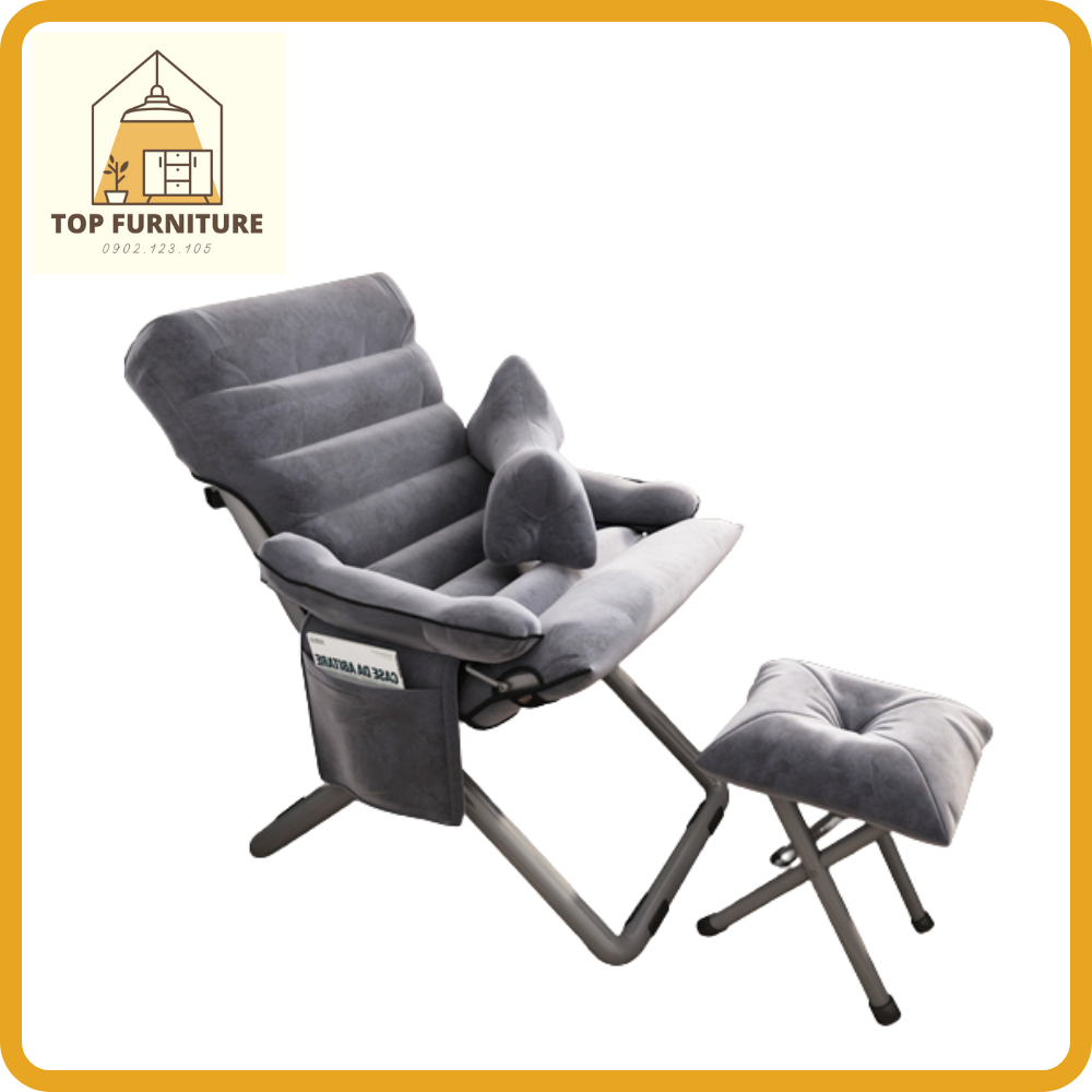 re0677 Ghế lười đệm nhung có gác chân - Ghế thư giãn đọc sách
