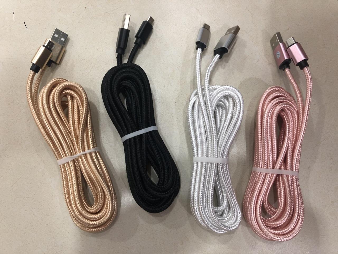 Cáp sạc bọc dù cho điện thoại Iphone, Samsung, Oppo... siêu bền dài 3m