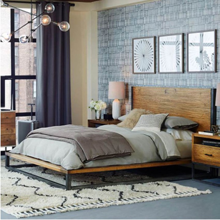 Giường gỗ công nghiệp khung sắt phong cách retro