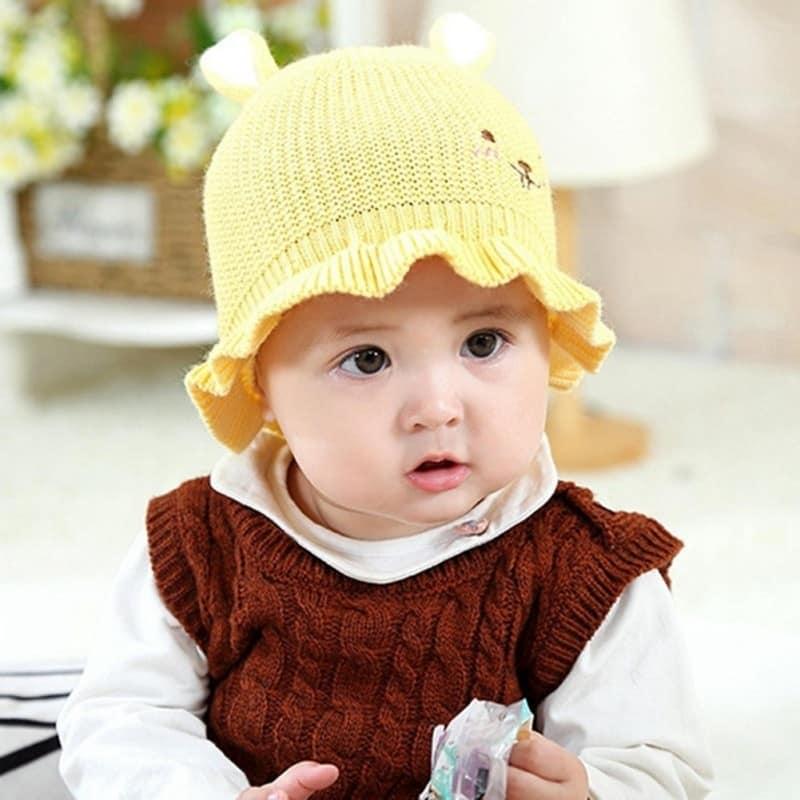 Mũ/ nón len mềm tai thỏ đáng yêu giữ ấm cho bé 0 - 12 tháng