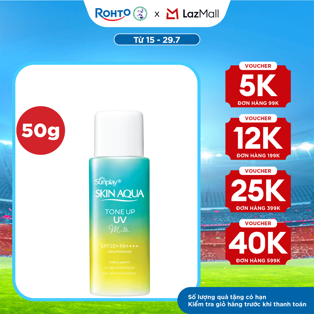 Kem chống nắng nâng tông Skin Aqua Tone up  Mint Green cho da trắng có khuyết điểm đỏ, dạng sữa Sunplay Skin Aqua Tone Up UV Milk Mint Green SPF 50+ PA++++ 50g