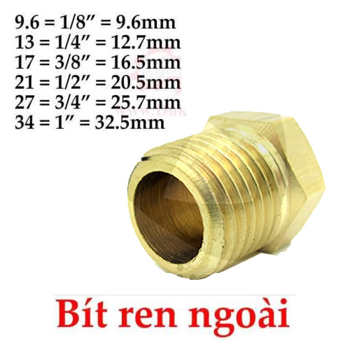 Bít đồng thau ren ngoài 9.6, 13, 17, 21, 27, 34 giá rẻ tại Hồ Chí Minh