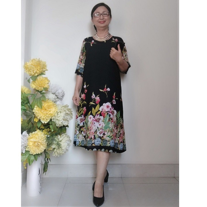 [HCM]Đầm Trung Niên Voan 2 lớp Sang Trọng Chữ A Mẫu Mới