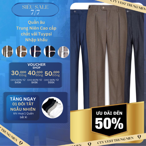 Quần tây nam, quần âu nam trung niên công sở dáng suông lịch lãm