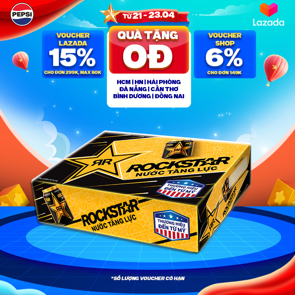 Thùng 24 Lon Nước Tăng Lực Rockstar (250ml/lon)