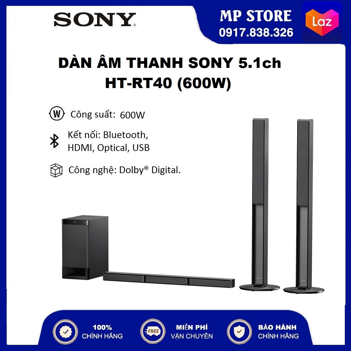 [Trả góp 0%][XẢ KHO] Dàn âm thanh Sony 5.1 HT- RT40