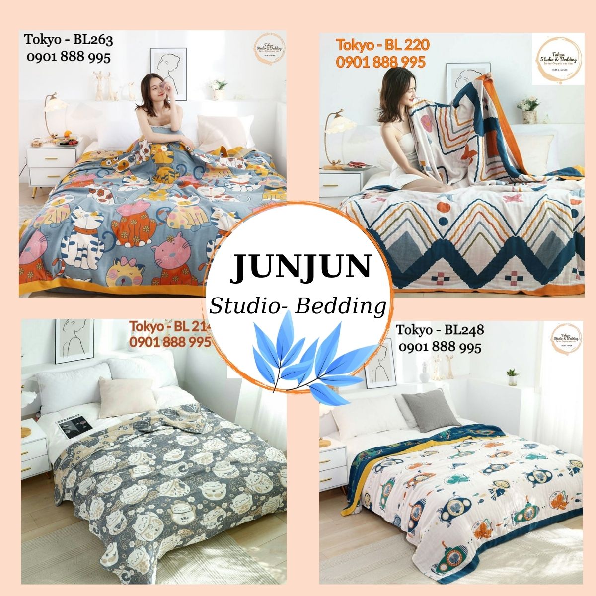 Th chăn xô cotton sợi tre organic cho bé