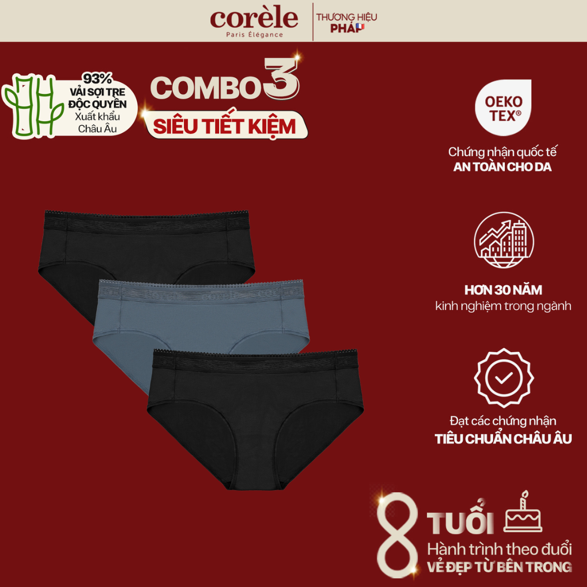 Corèle vải sợi tre, cạp vừa, chuẩn an toàn quốc tế oeko-tex từ corèle pháp - 02138a
