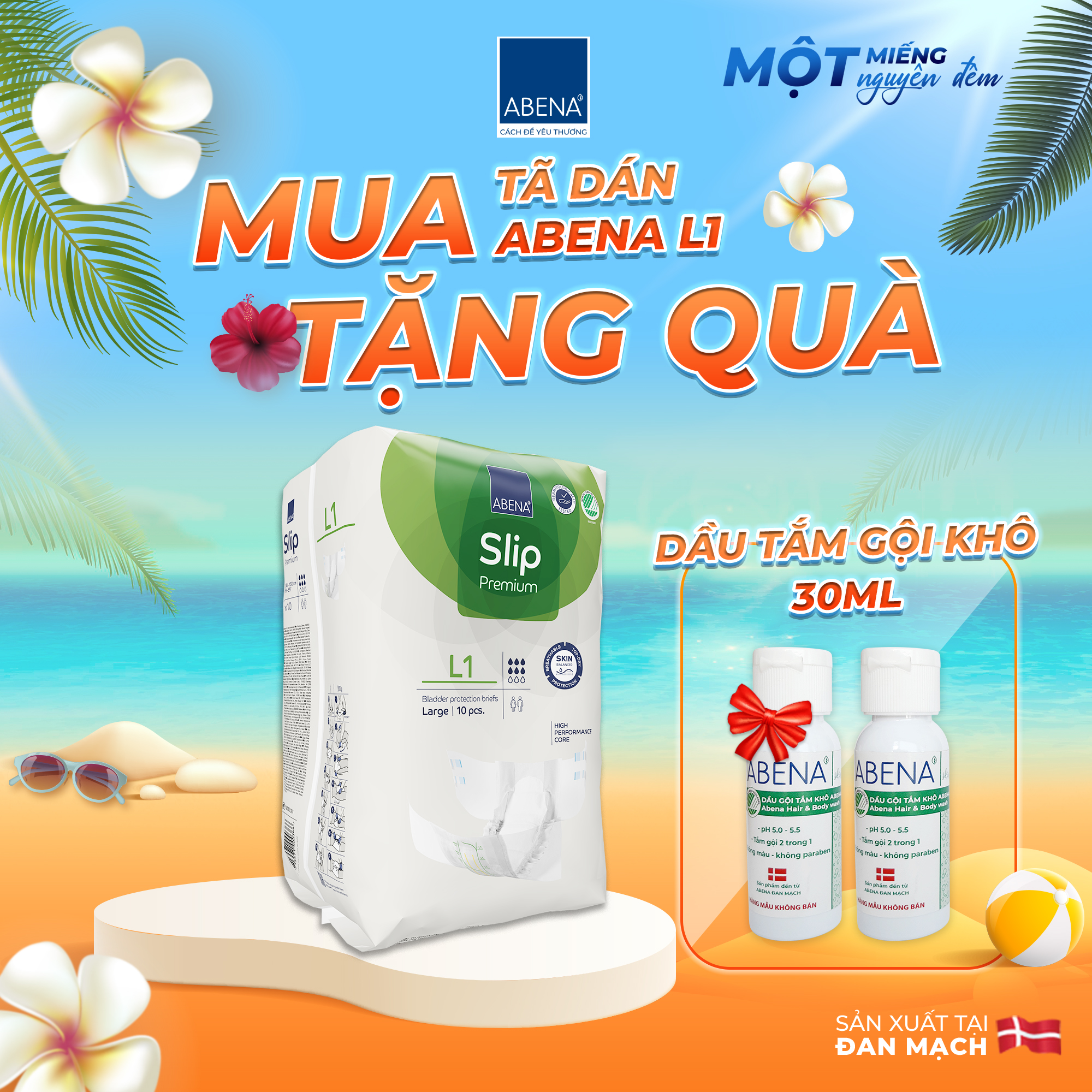 Tã dán người lớn Abena Slip Premium L1 - Nhập khẩu Đan Mạch (Gói 10 miếng)