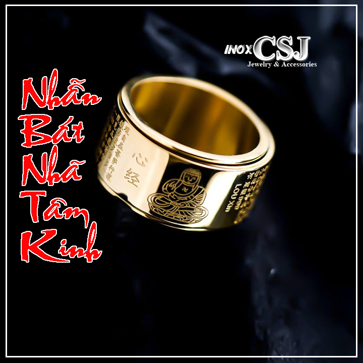 Sỉ, Nhẫn BÁT NHÃ TÂM KINH KHẮC HÌNH PHẬT, Bình an, May mắn, có size nam và nữ, tặng hộp quà
