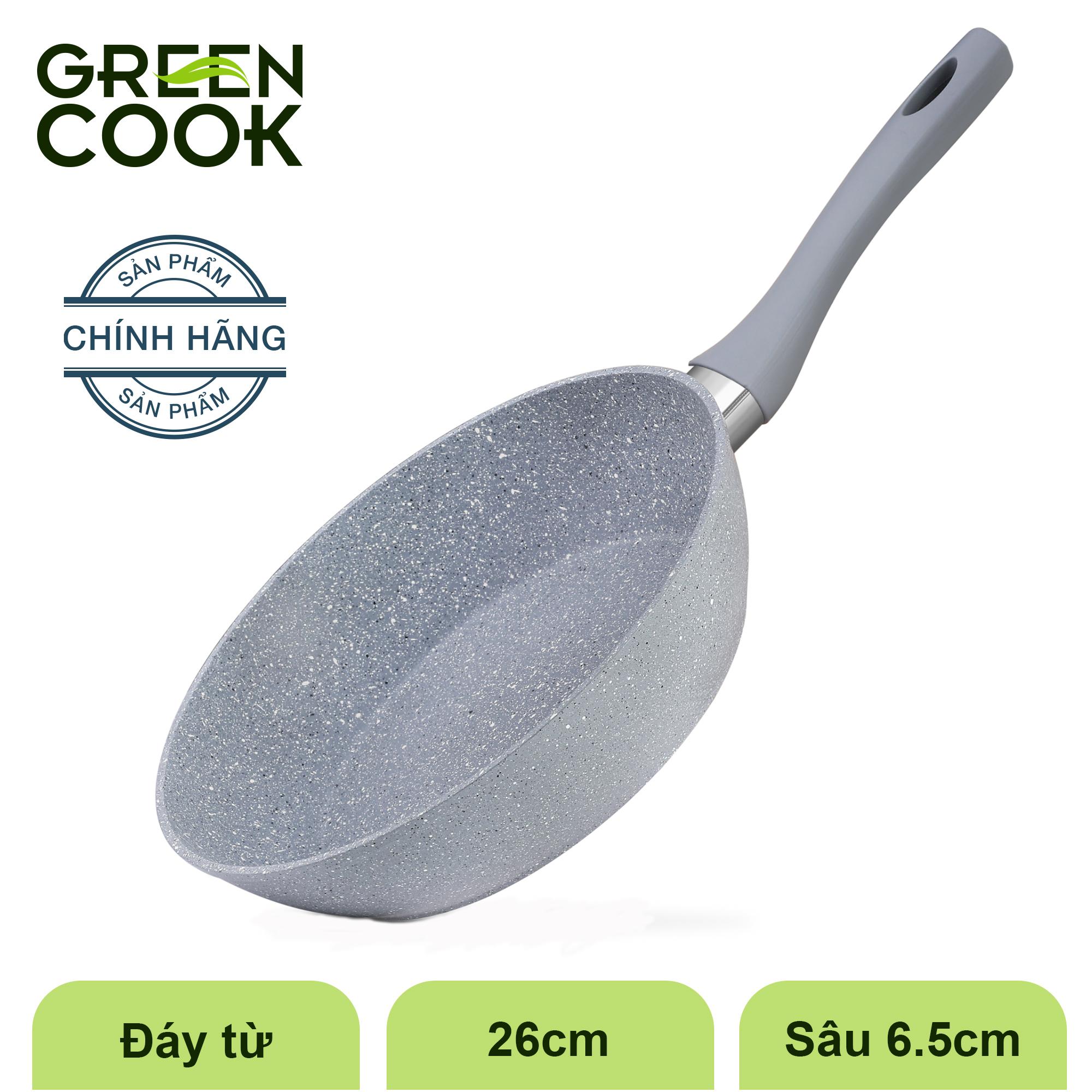 Chảo đáy từ vân đá chống dính GREEN COOK GCP02-26IH 26 cm tay cầm chịu nhiệt - Hàng chính hãng greencook An toàn khi sử dụng, dễ dàng chùi rửa
