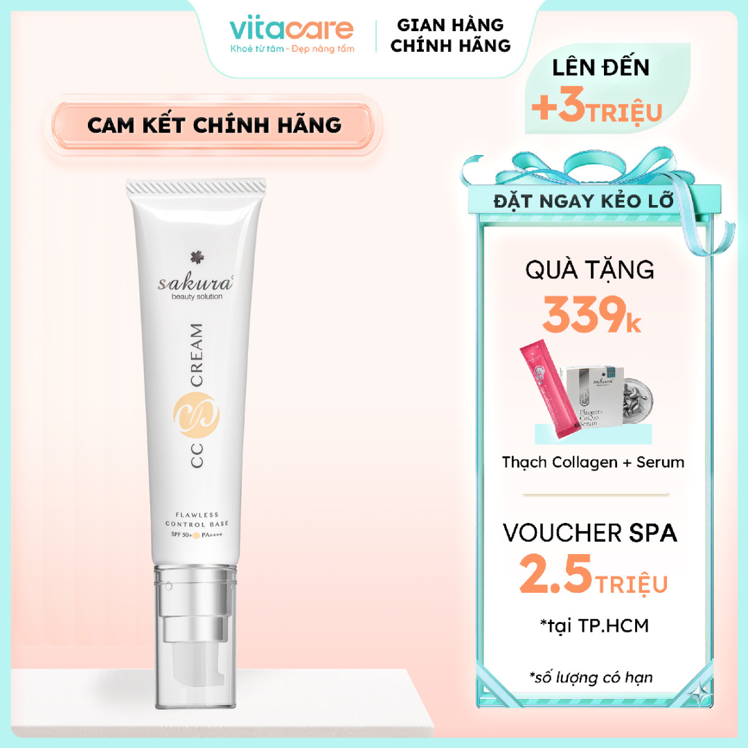 Kem chống nắng trang điểm Sakura CC Cream Flawless Control SPF 50 - Kem trang điểm chống nắng Nhật Bản