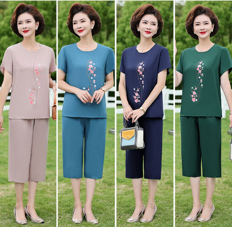 Bộ lanh Quảng Châu mặc nhà cho mẹ trung niên / Bộ quần mặc nhà thoáng mát cho mẹ trung niên U50
