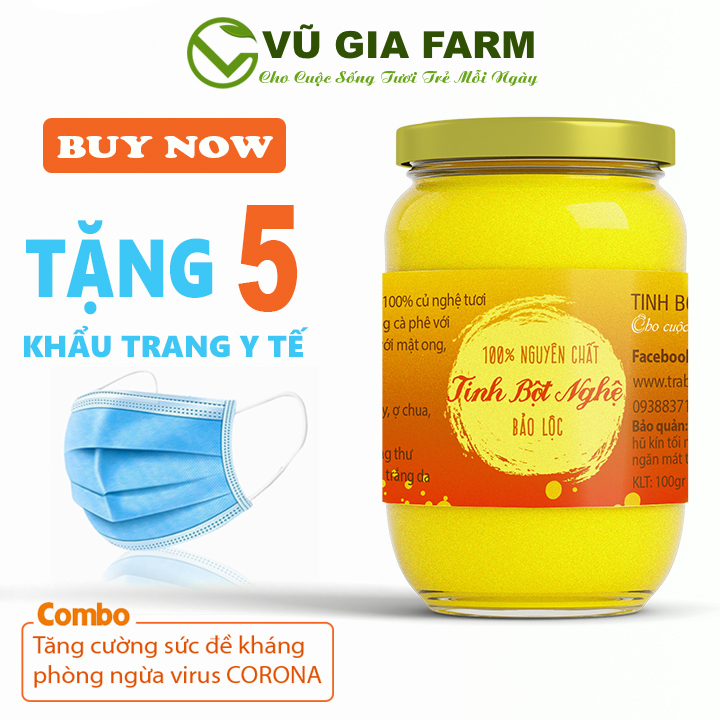 Tinh bột nghệ nguyên chất bảo lộc vũ gia - tặng 5 khẩu trang y tế - hỗ trợ đau dạ dày hỗ trợ tiêu hóa , dùng đắp mặt dưỡng da xóa mờ thâm nám tàn nhang hiệu quả - đã được kiểm nghiệm y tế
