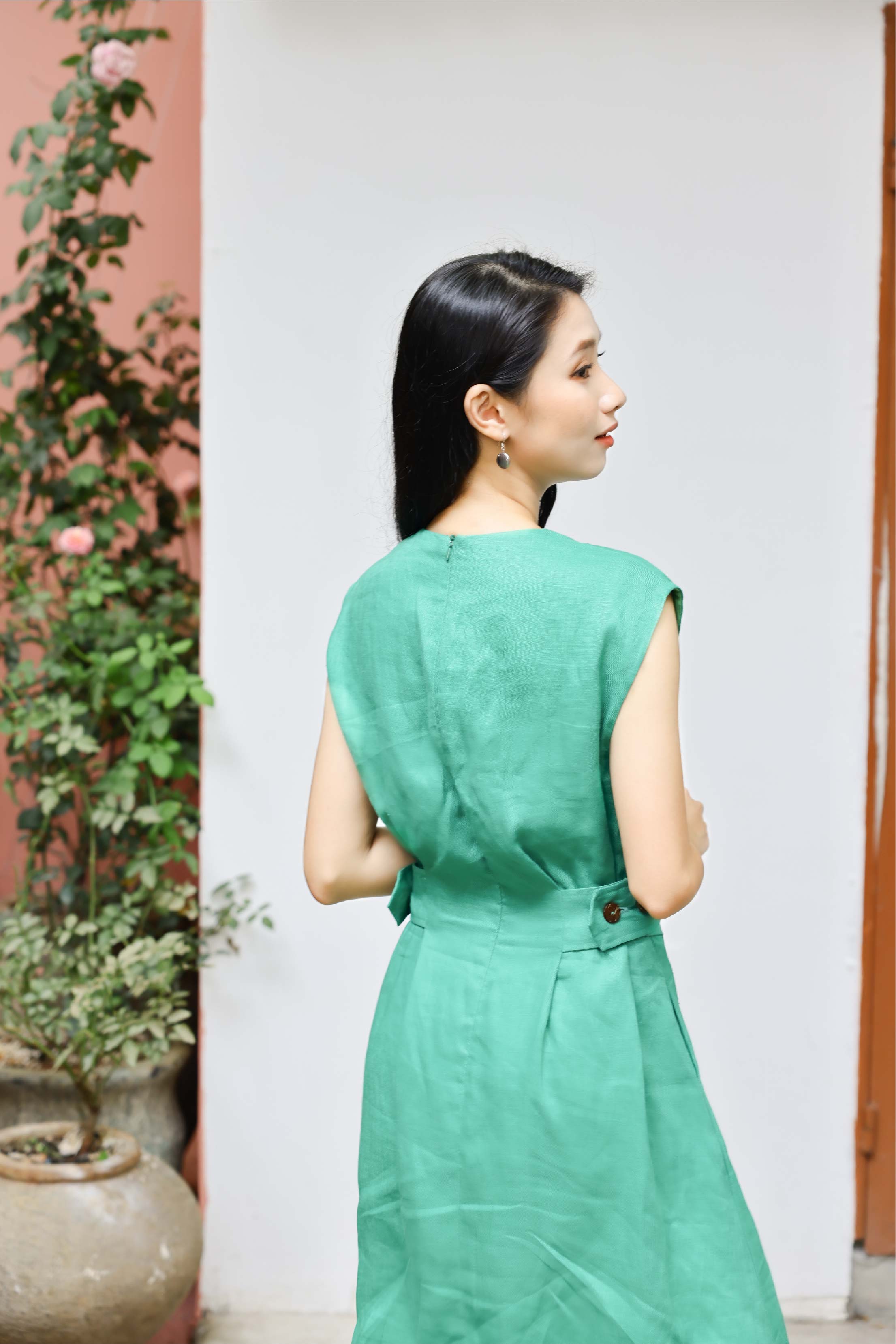 Đầm linen belt nút 2 bên adeline - maxmessi
