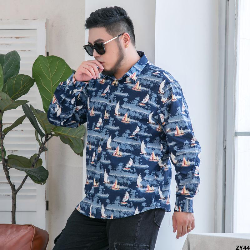Nam Giới 92% Áo sơ mi dài tay cotton phong cách Hồng Kông in hình, áo cỡ lớn cho nam ] Quần áo nam cotton nguyên chất kích thước lớn đánh giá cao [