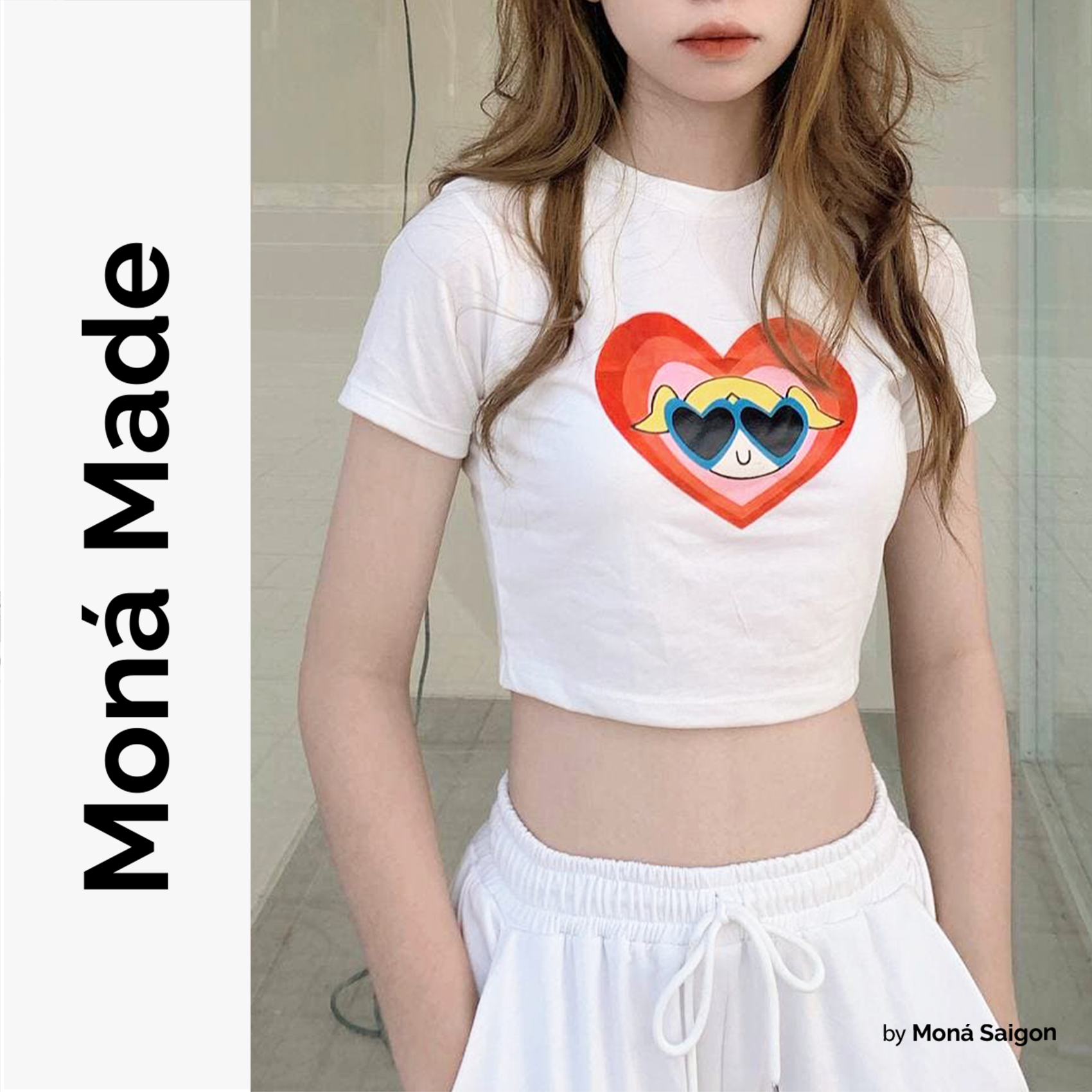 Moná - áo croptop thun cotton co giãn - heart croptop