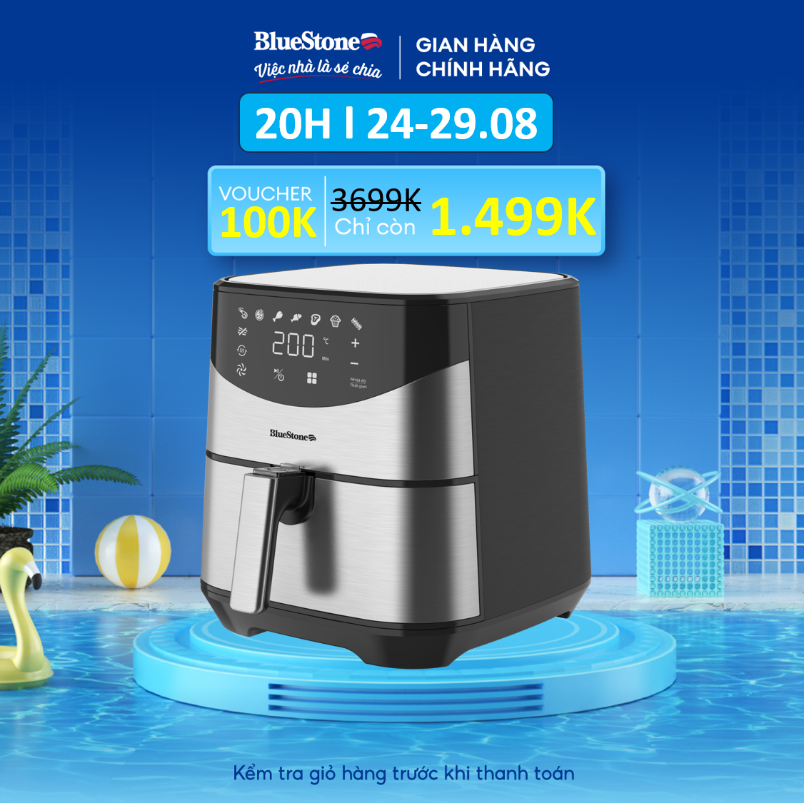 Nồi Chiên Không Dầu Điện Tử BlueStone AFB-5880 - Dung tích 5.5 Lít - 1700W - Công nghệ Rapid Air, giảm 80% lượng dầu mỡ - Bảo hảnh 2 năm - Hàng chính hãng