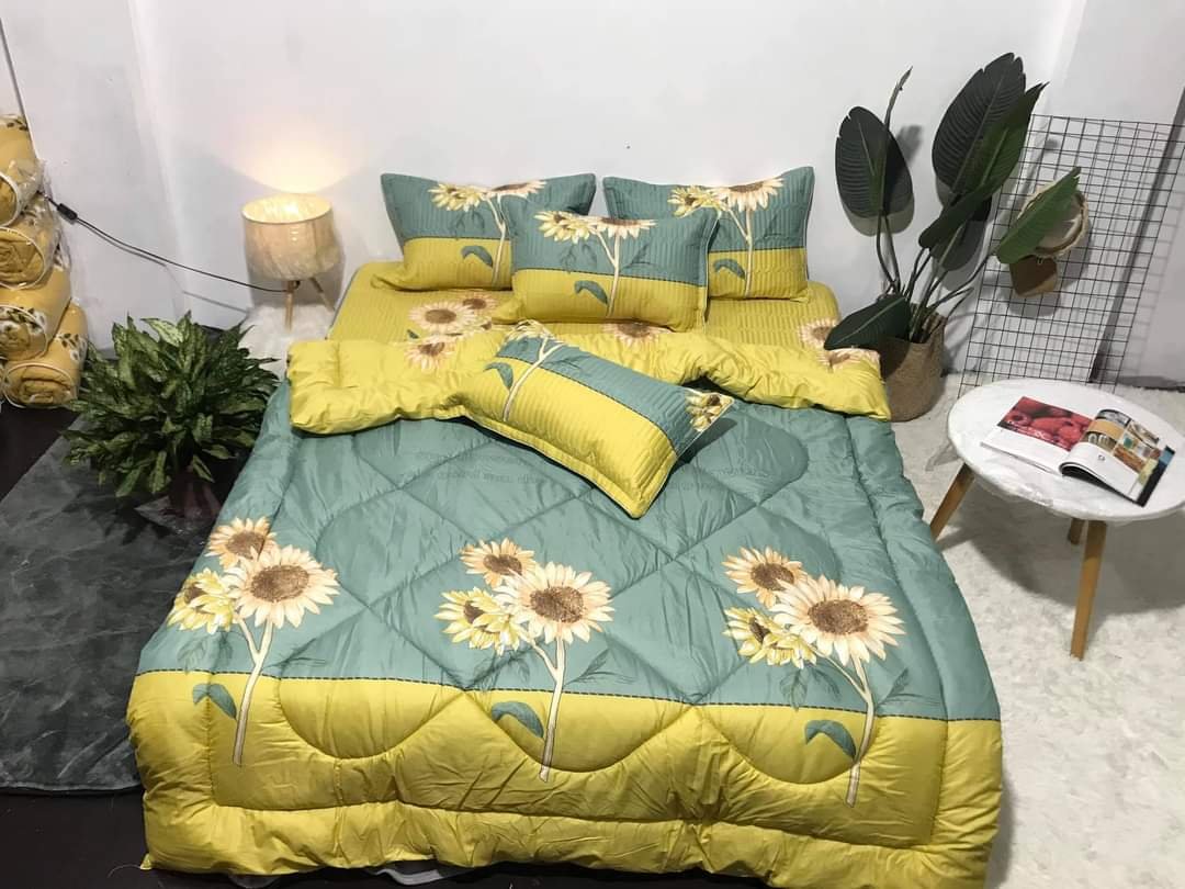 Chăn phao siêu nhẹ cực ấm,đã có ruột bông liền vải cotton poly 1m8x2m họa tiết hoa hướng dương