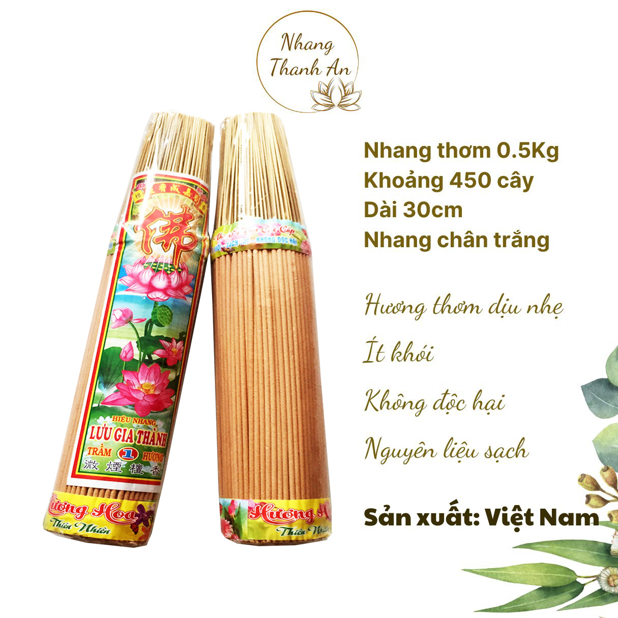 0.5Kg 450 cây nhang 3 tấc Nhang thơm chân trắng tự nhiên có hương hoa thơm nhẹ an toàn cho sức khỏe Nhang Thanh An