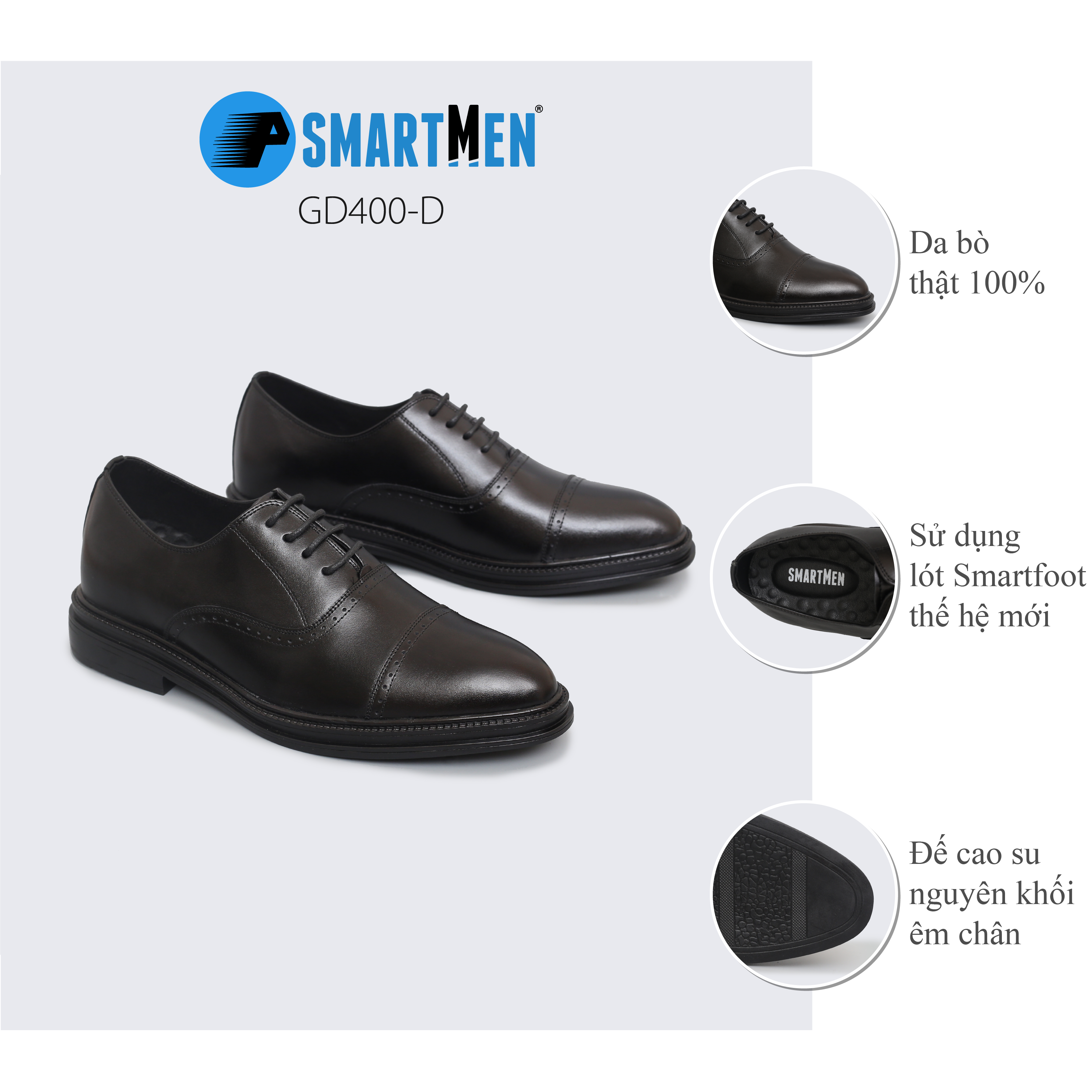 Giày Công sở Tăng chiều cao SMARTMEN GD-400 Đen