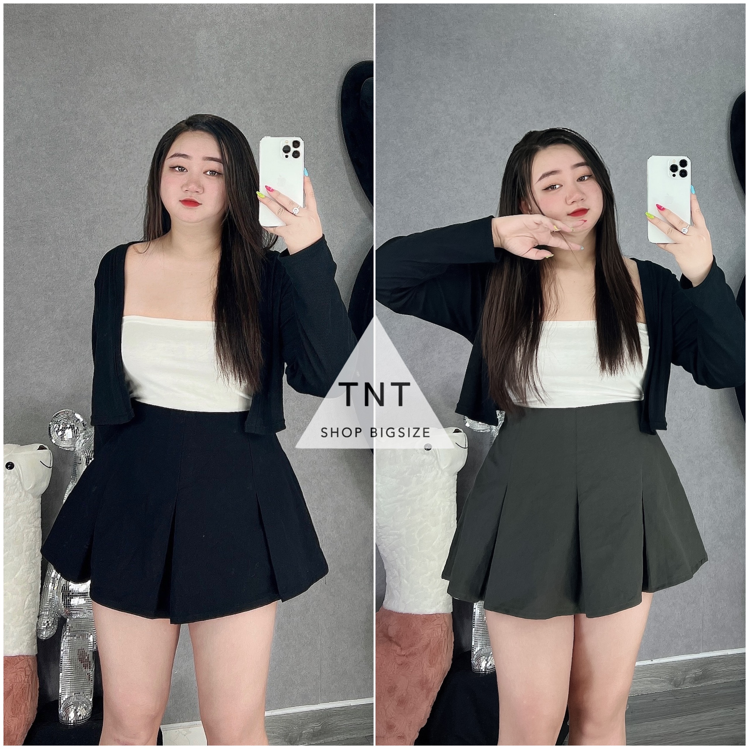 Chân váy kaki xếp lưng cao