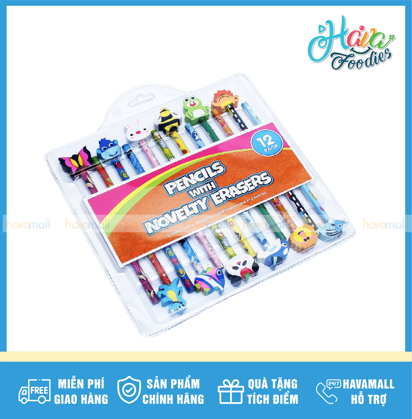 [HCM]Bộ 12 Bút Chì Có Đầu Tẩy Ngộ Nghĩnh Uncle Bills