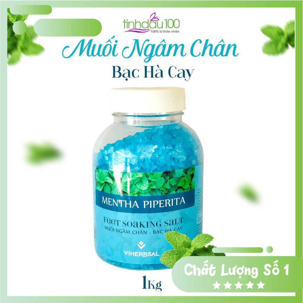 Muối ngâm chân bạc hà cay giảm đau mỏi, thư giãn, ngủ ngon, khử mùi hôi chân hộp 1kg Tinh Dầu 100 Store