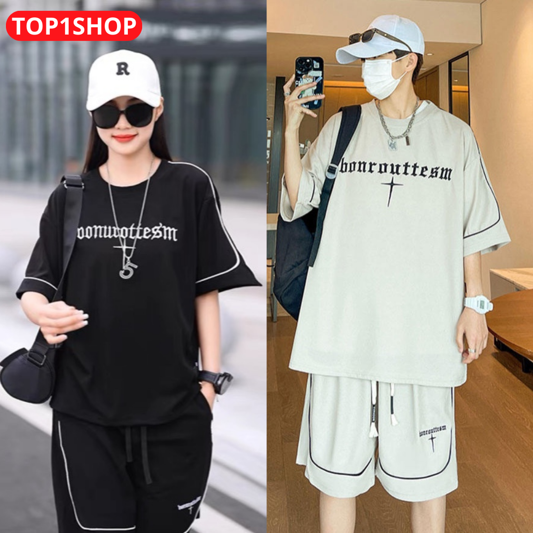 Esseotials men and women's fashion leisure elastic skinny cold fish skin T-shirt sets-cool Korean-style male and female toys
