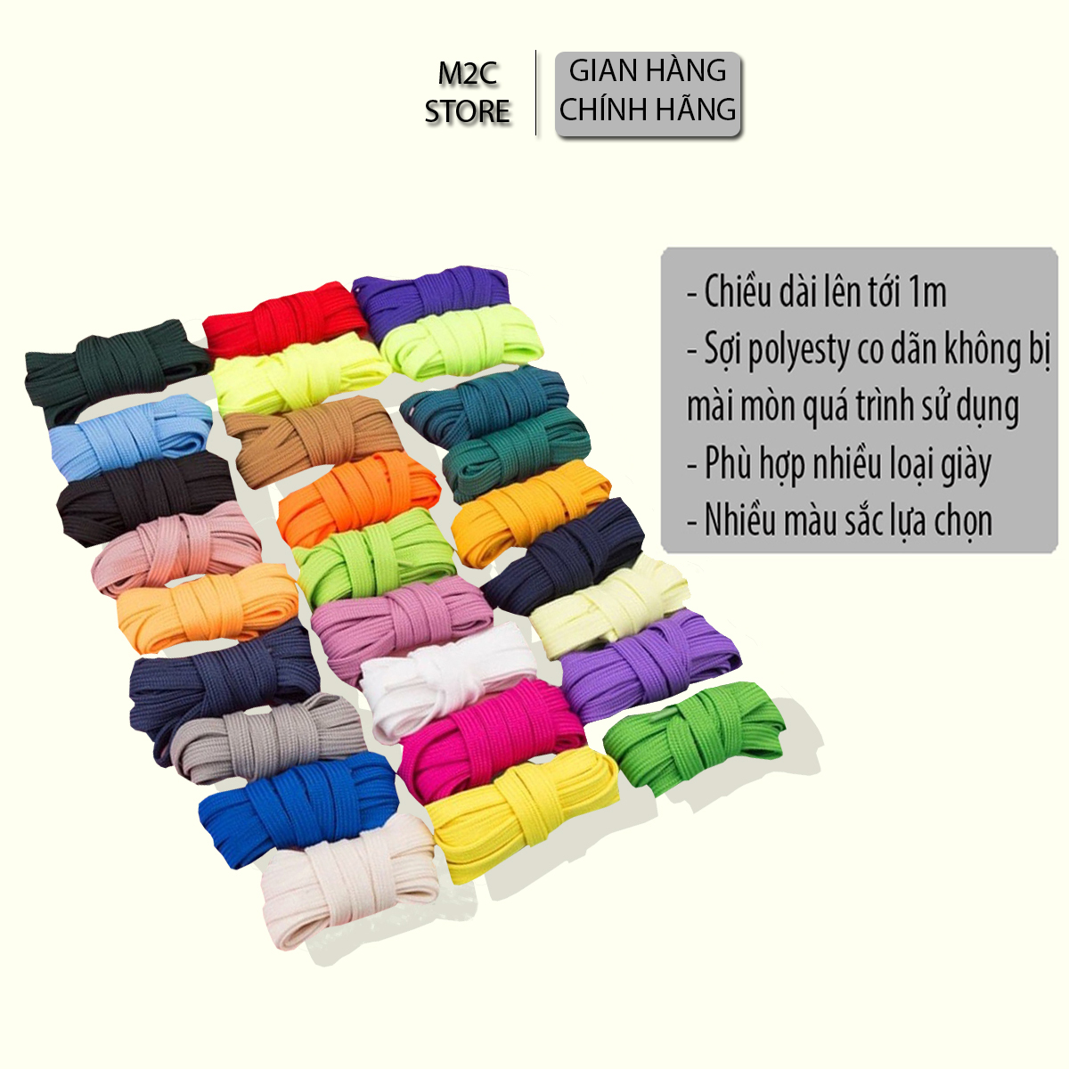 Dây giày thể thao sneaker nam nữ nhiều màu bản dẹp Aikomi DG01