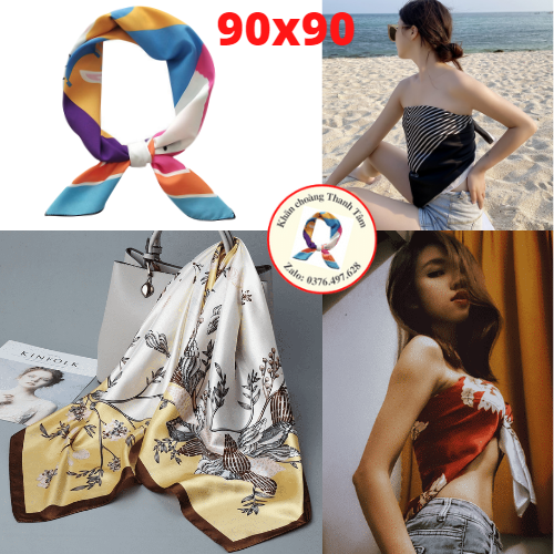 Khăn Lụa Vuông 90cm Quàng Cổ Quấn Tóc Làm Áo Yếm Lụa Siêu to dày đẹp