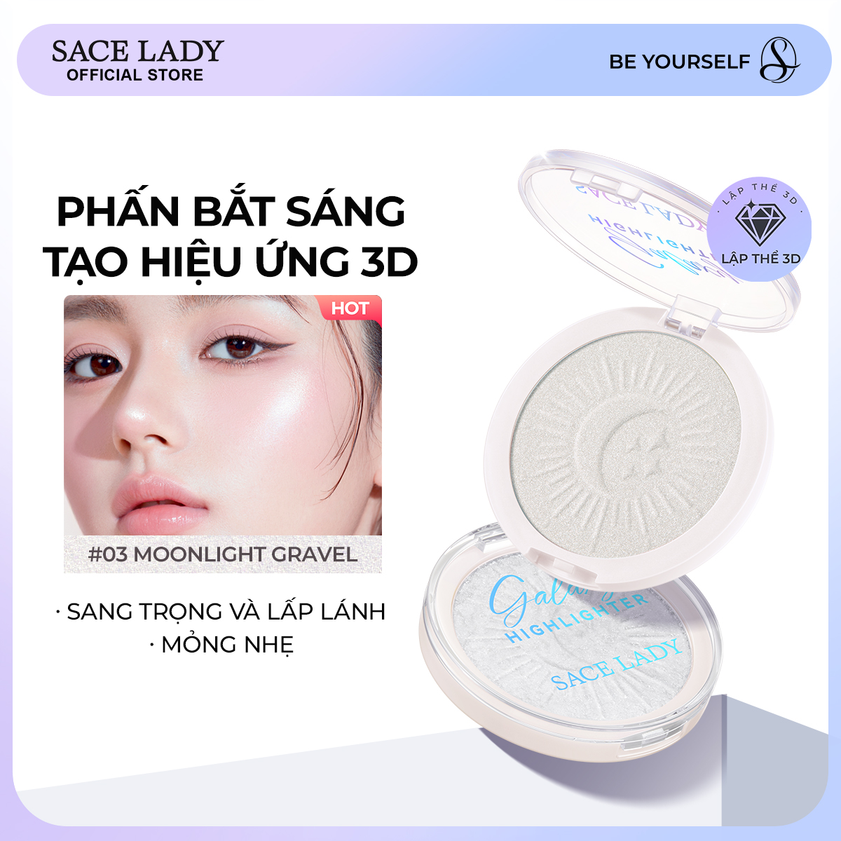 Bắt Sáng SACE LADY Tạo Hiệu Ứng 3D Mỏng Nhẹ Lên Màu Chuẩn Trang Diểm Cho Mặt 6g