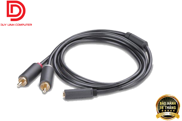 Cáp chuyển âm thanh jack 3.5mm cái sang 2 đầu hoa sen RCA đực dài 20CM UGREEN 10561 (màu đen)