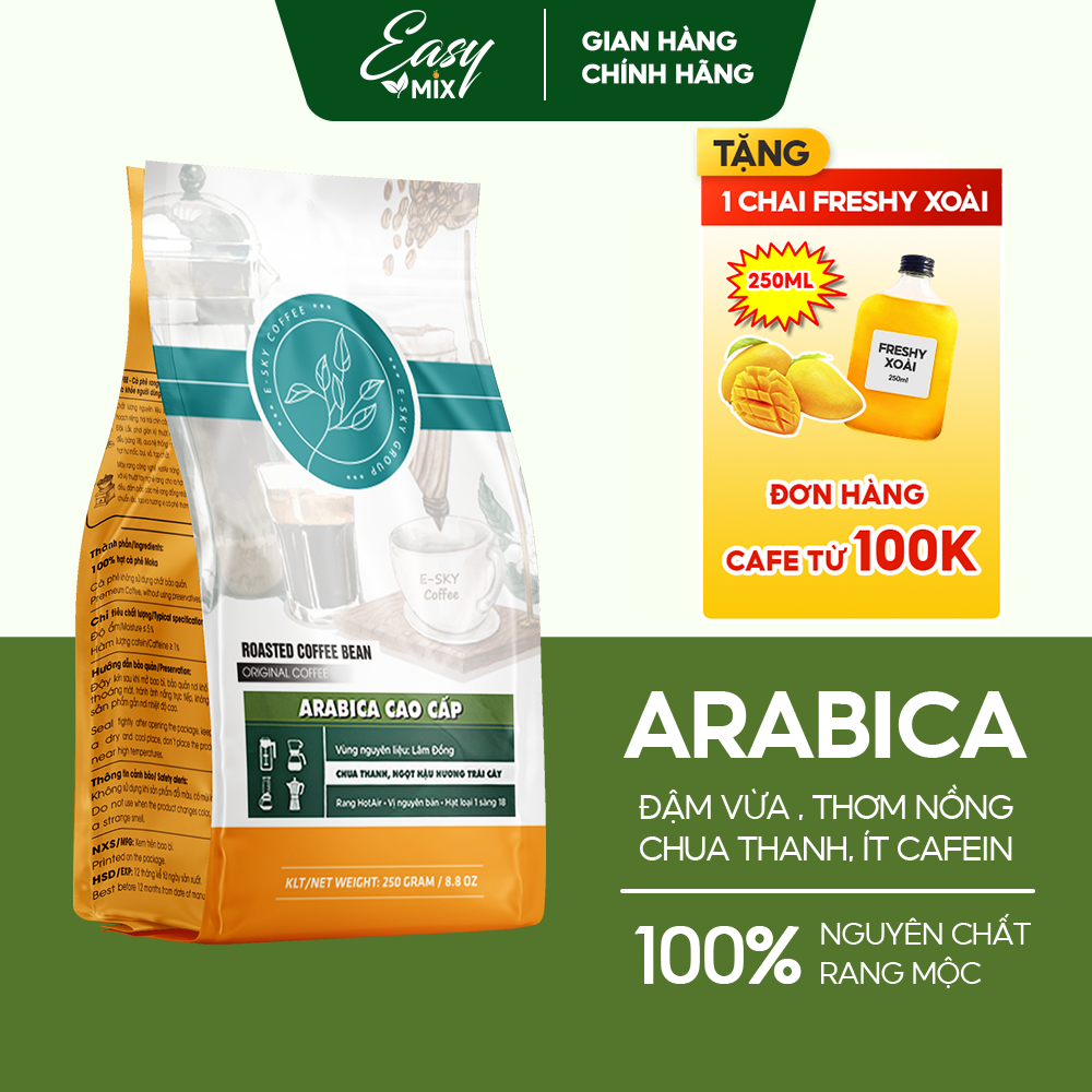 Cà phê arabica cầu đất e-sky coffee cafe nguyên chất pha phin pha máy cold brew 250g