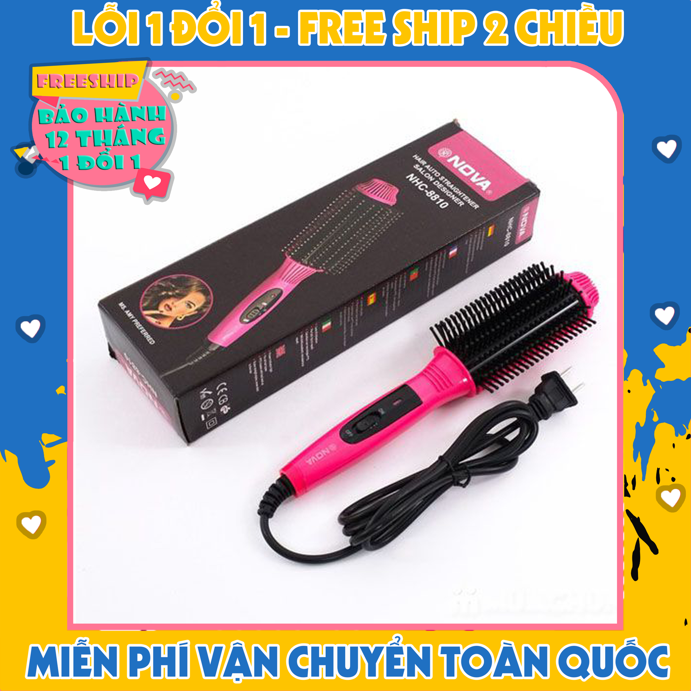 Lược Điện Nova NC-8810 Làm Cụp - Làm Phồng Mái - Lược Điện Uốn Tóc Đa Năng NOVA-Lược duỗi, dập xù, uốn cong.