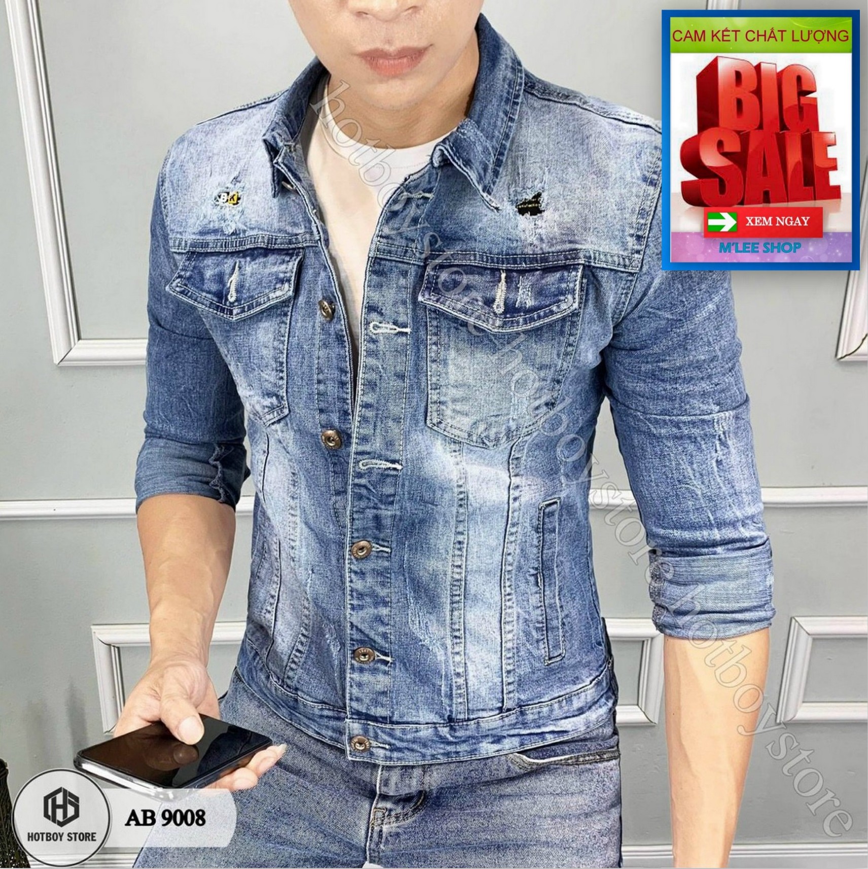 áo khoác jean nam cao cấp chất jean hàng xịn chuẩn shop M'LEE SHOP MẪU MỚI NHẤT AZK9008 thiết kế trẻ trung phong cách hàn quốc cá tính năng động thời trang M'LEE SHOP MLS0464